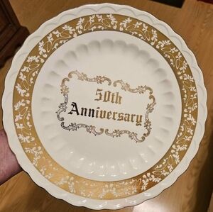 50th Anniversary Plate 22 k Gold Hand Decorated 10" Fluted